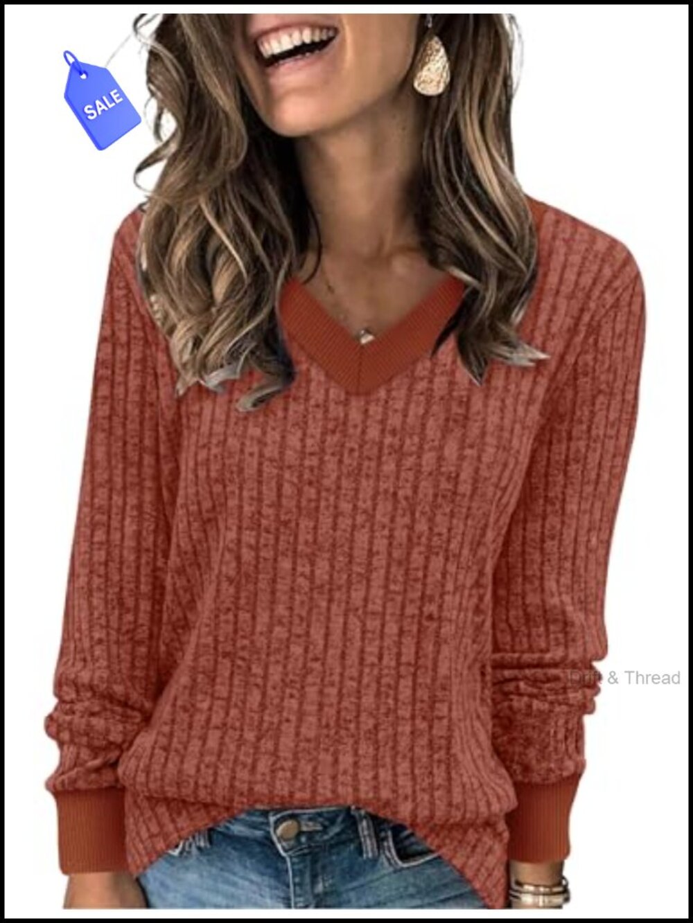 Sampeel V Neck Long Sleeve Tunic Sweater – Dressy Casual Fall Top